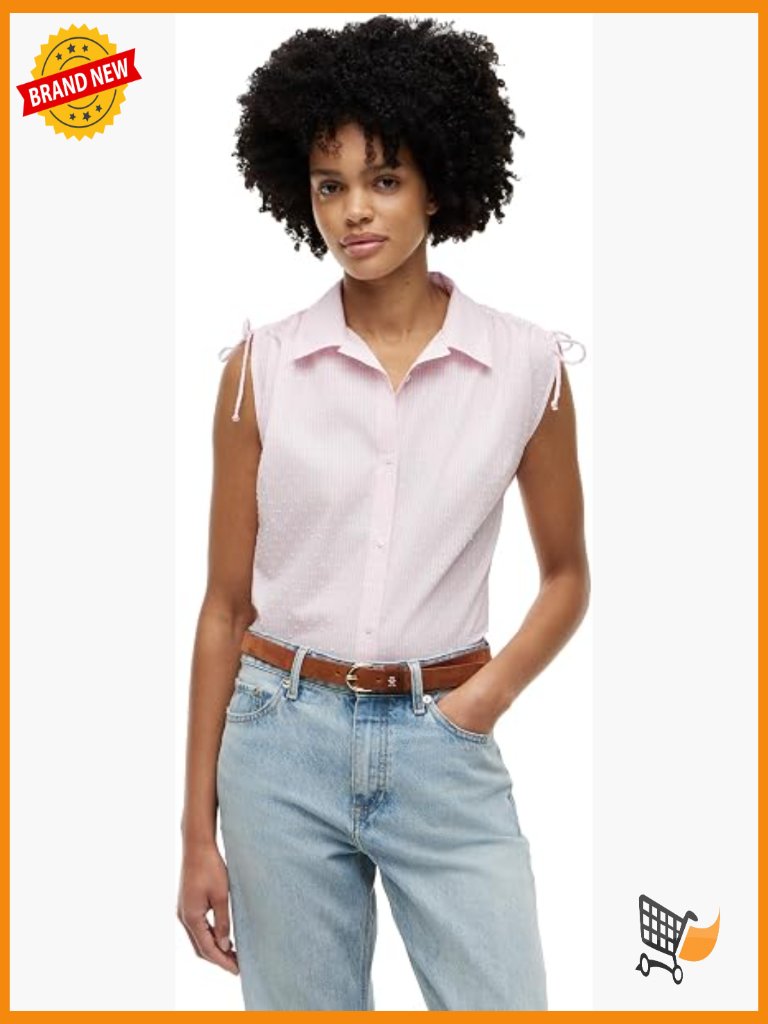 Sleeveless Button Down Shirt, Cotton, Regular Fit Shoulder Ties